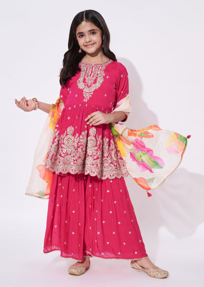 Rani Pink Chinnon Gharara Set