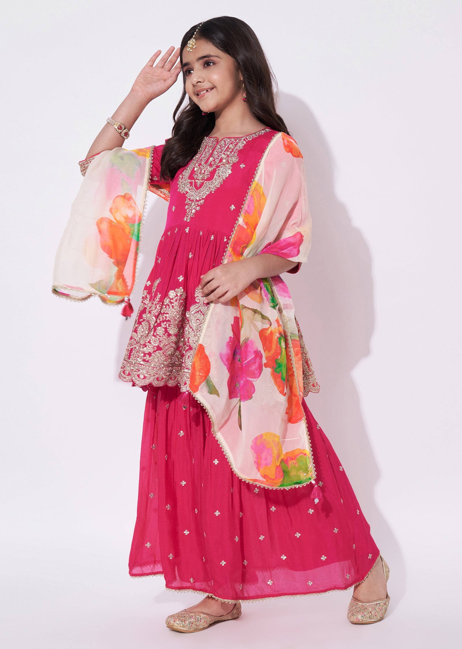 Rani Pink Chinnon Gharara Set