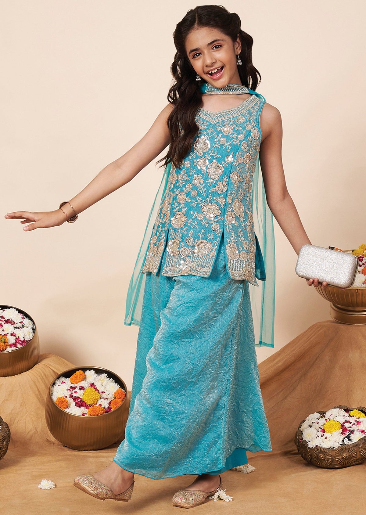 Sea Green Tissue Girla Gharara