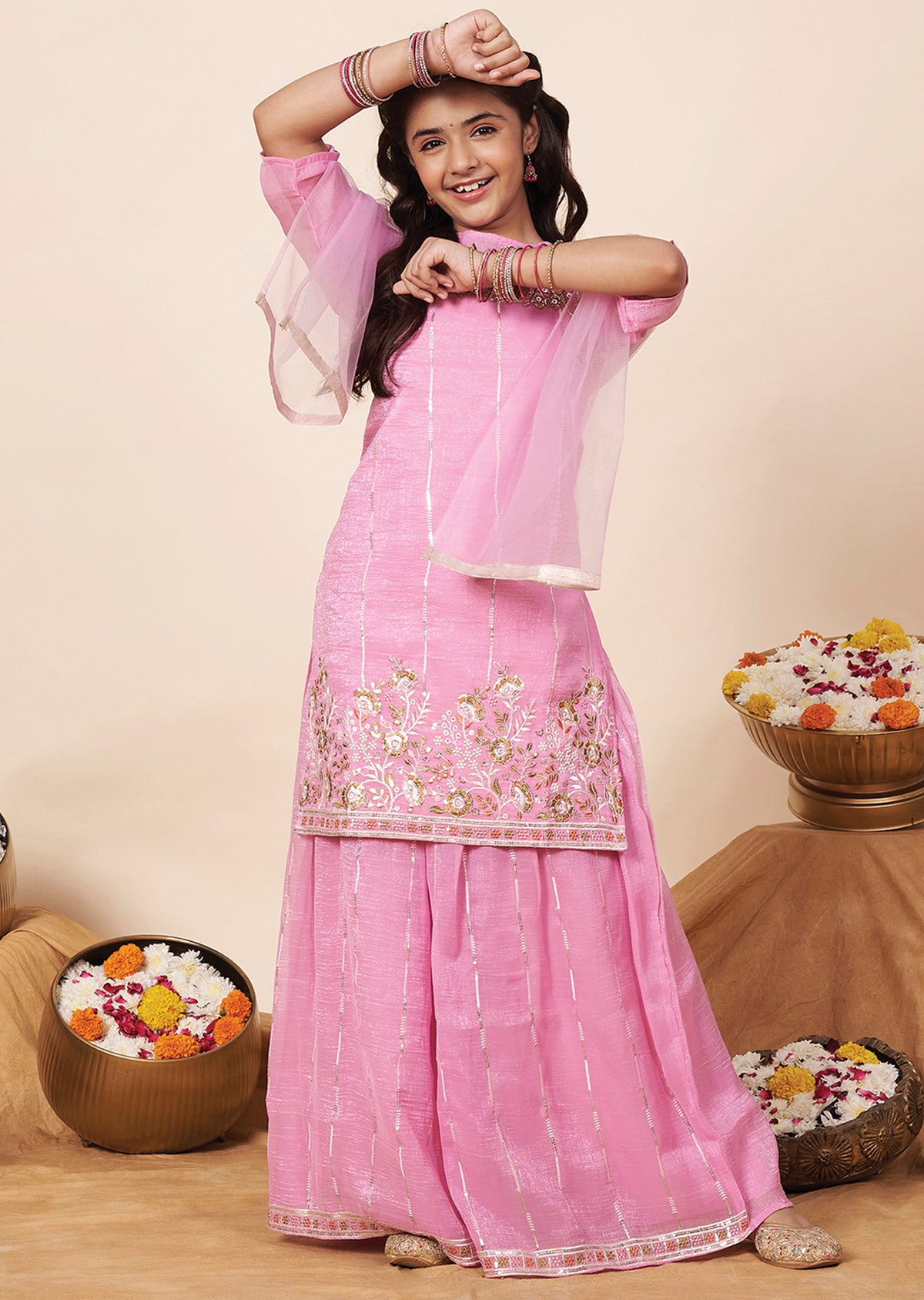 Pink Organza Girla Gharara