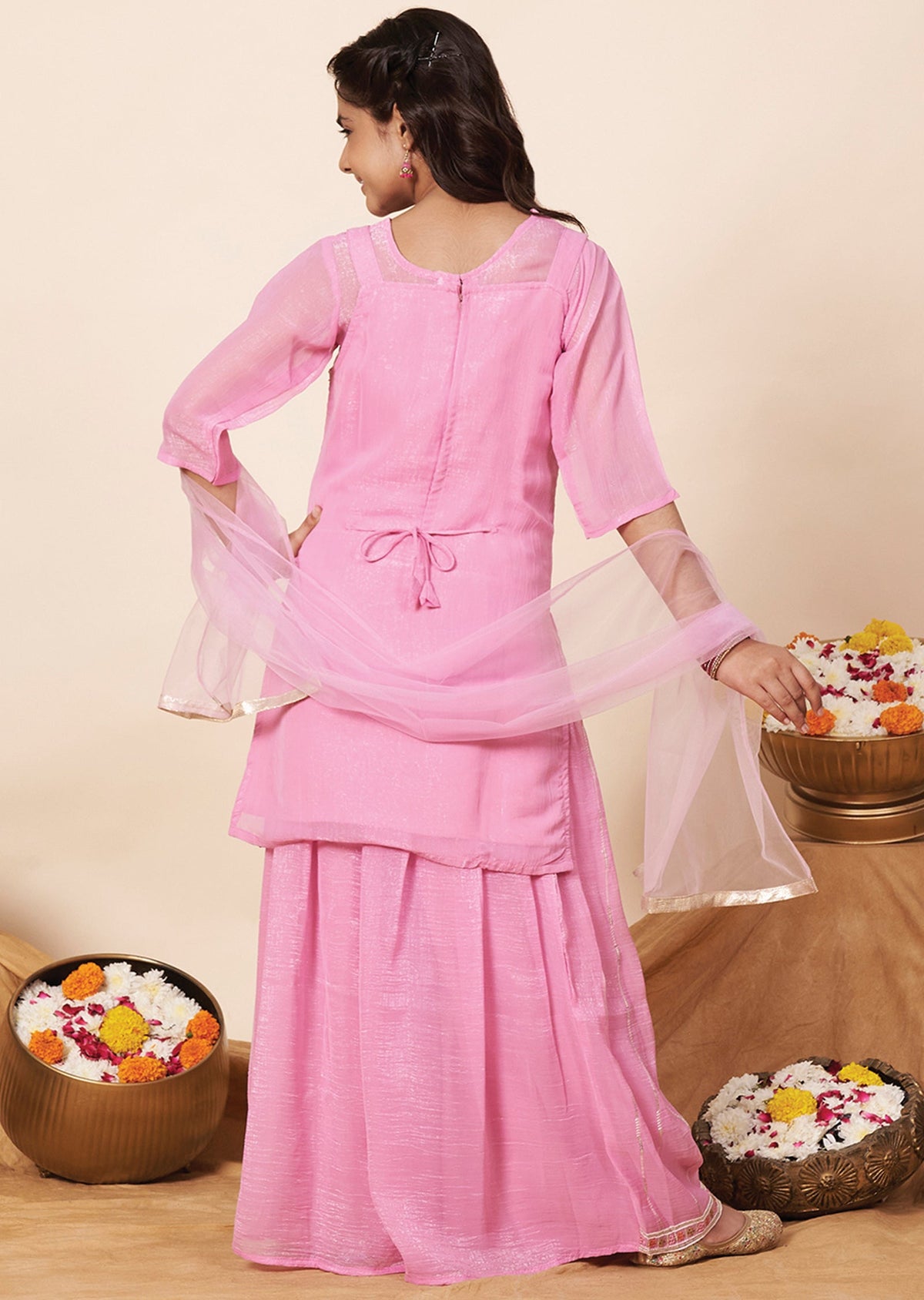Pink Organza Girla Gharara