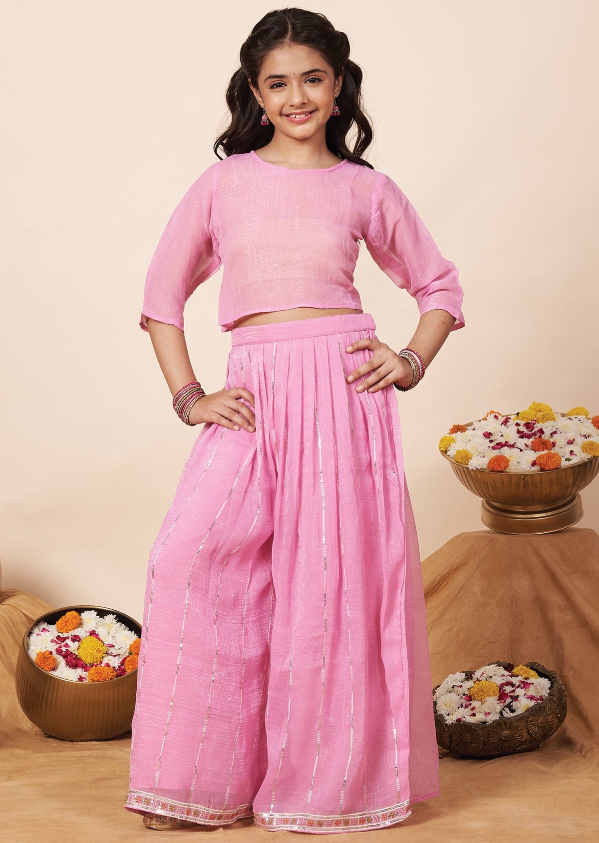 Pink Organza Girla Gharara