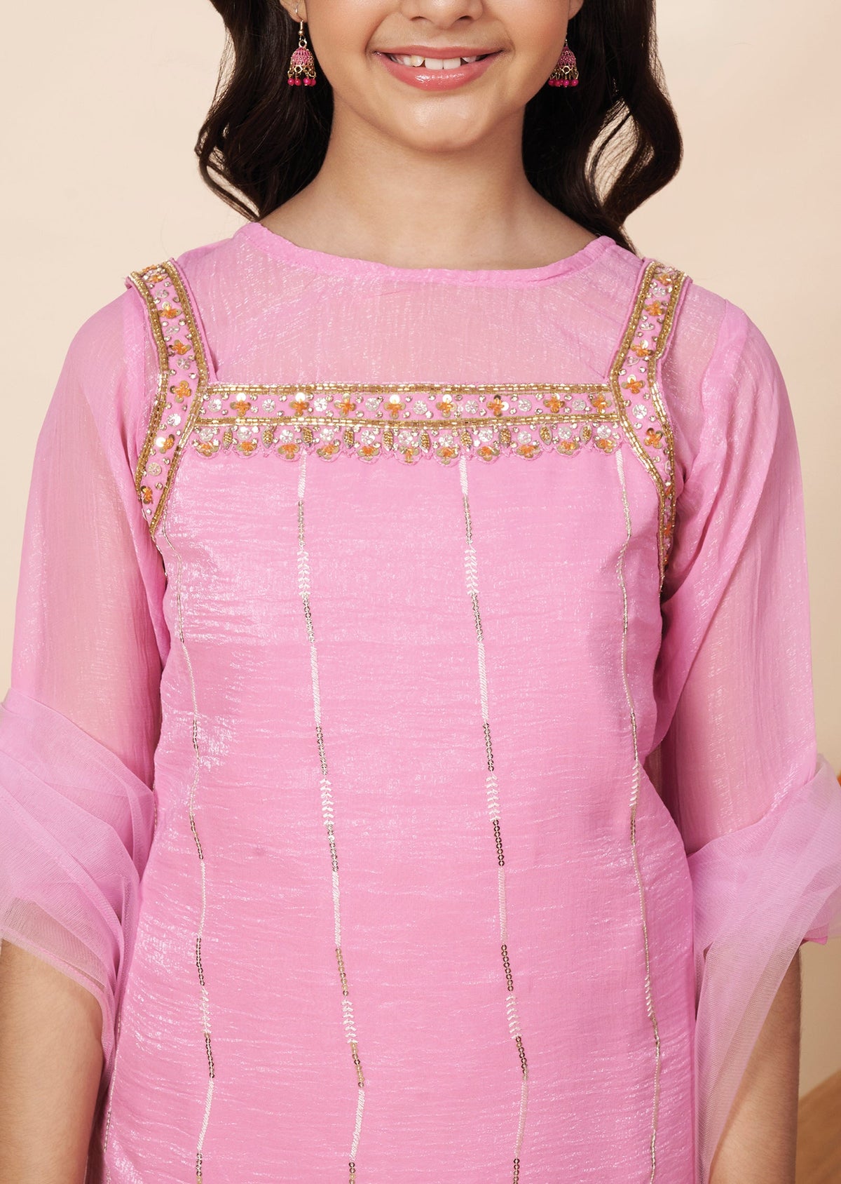 Pink Organza Girla Gharara