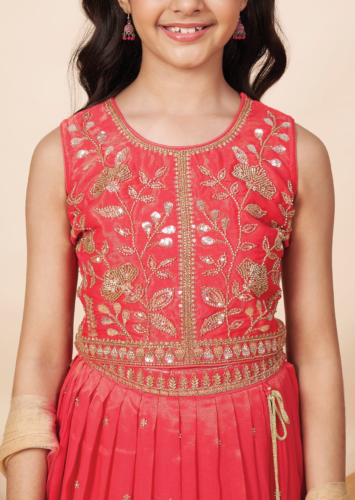 Pink Tissue Girls Ghagra Choli
