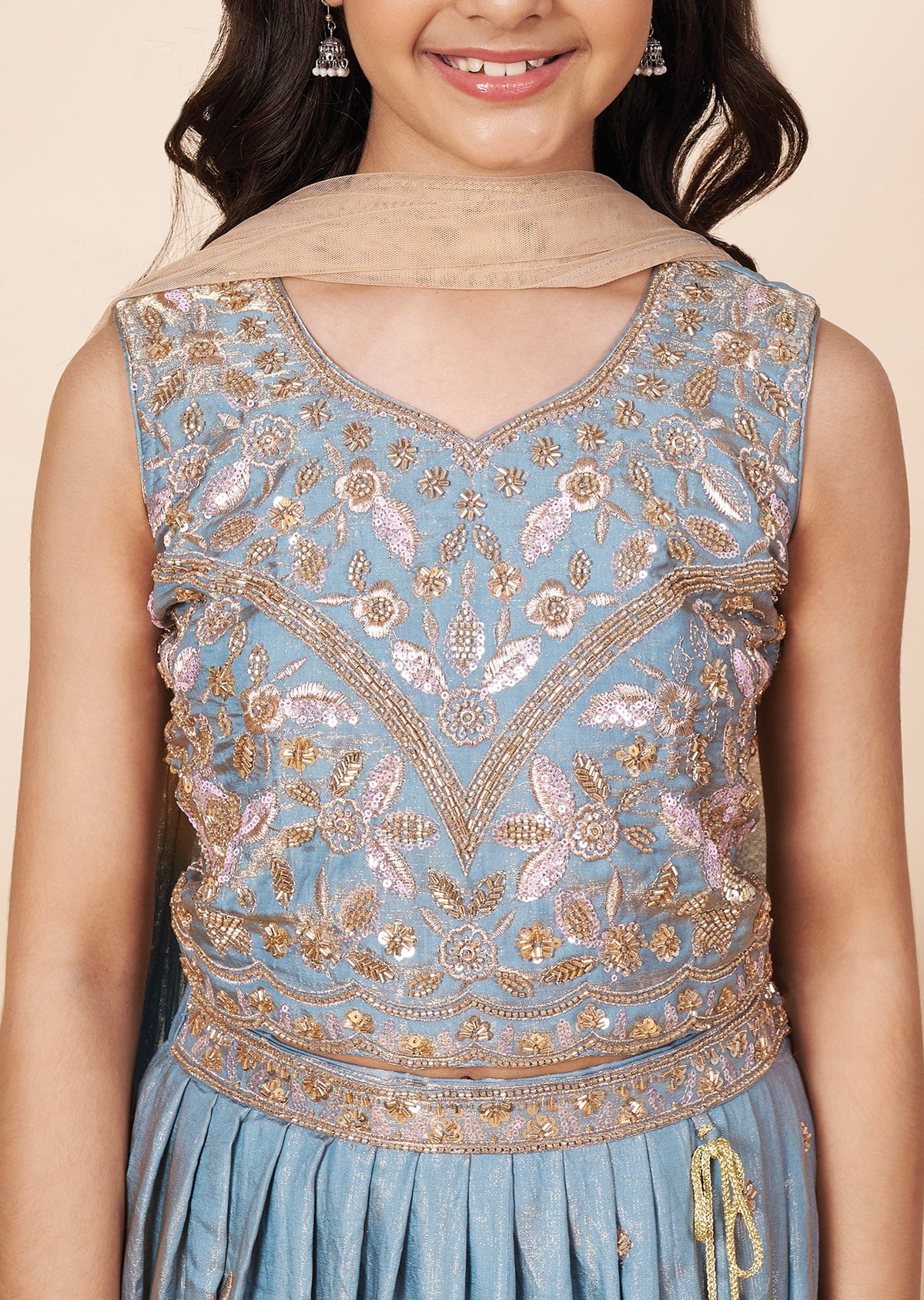 Light Blue Tissue Girls Ghagra Choli