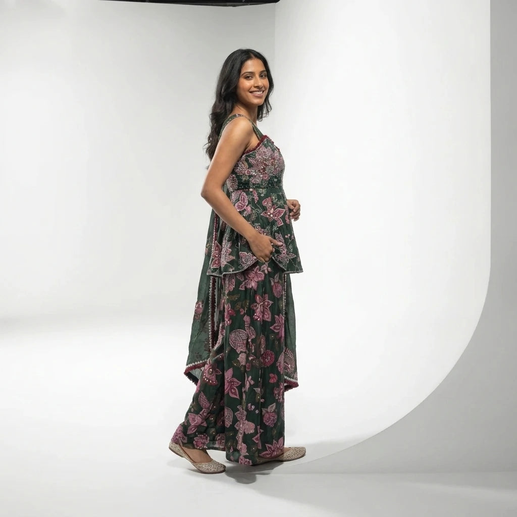 Mehndi Green Georgette Sharara Set