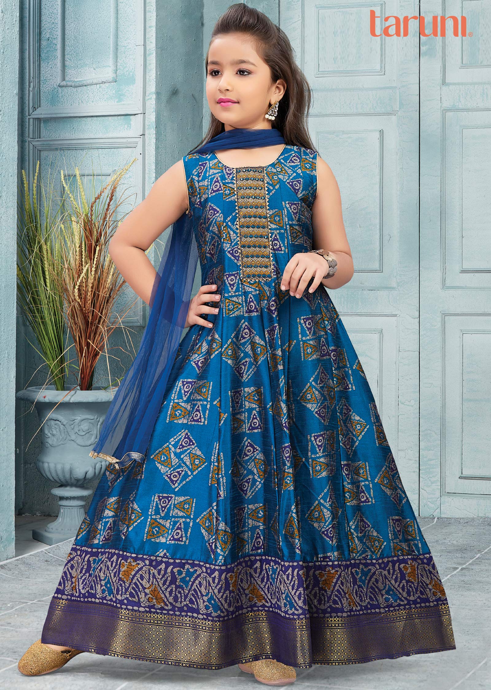 Blue Silk Kids Anarkali