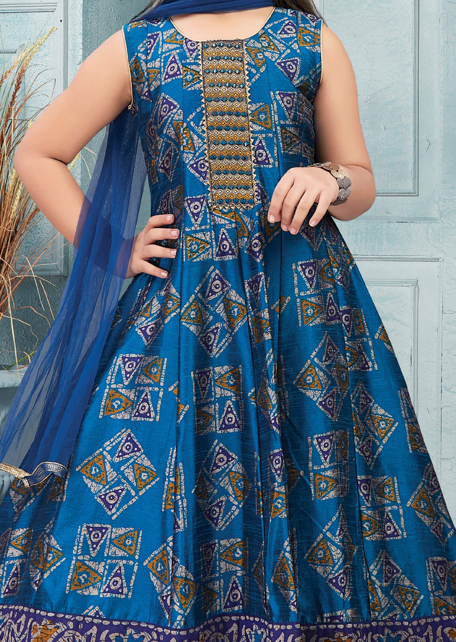 Blue Silk Kids Anarkali