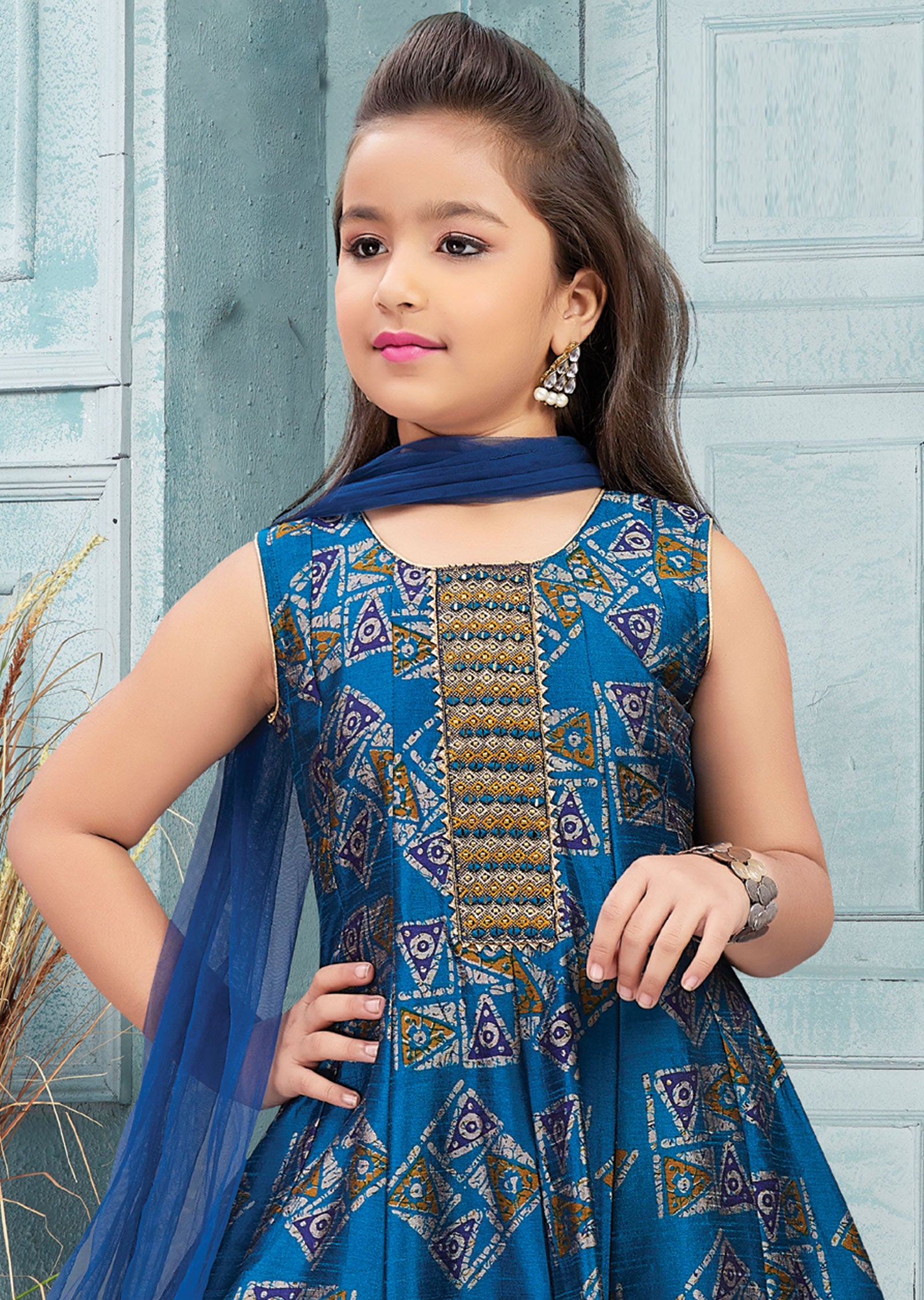 Blue Silk Kids Anarkali