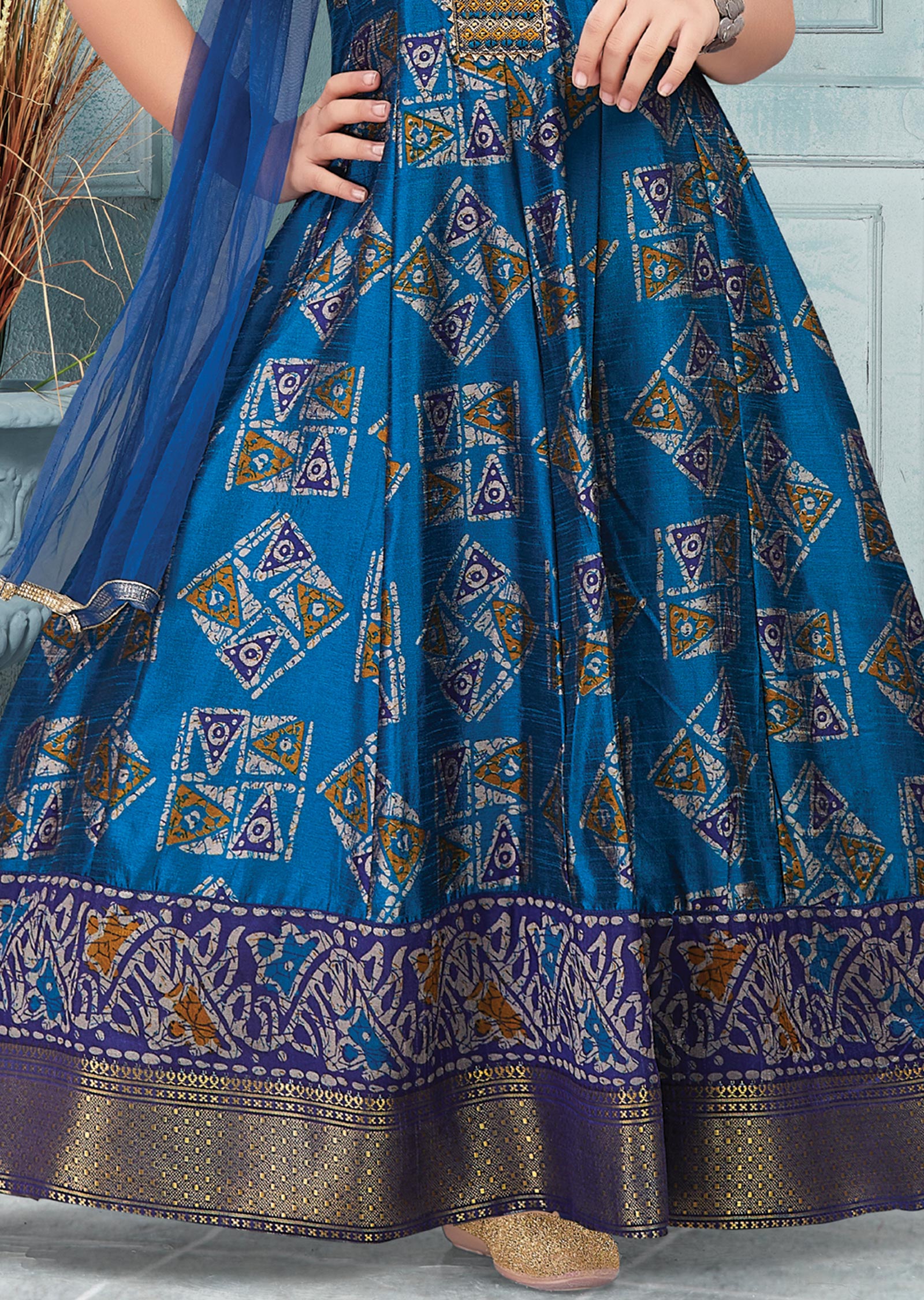 Blue Silk Kids Anarkali