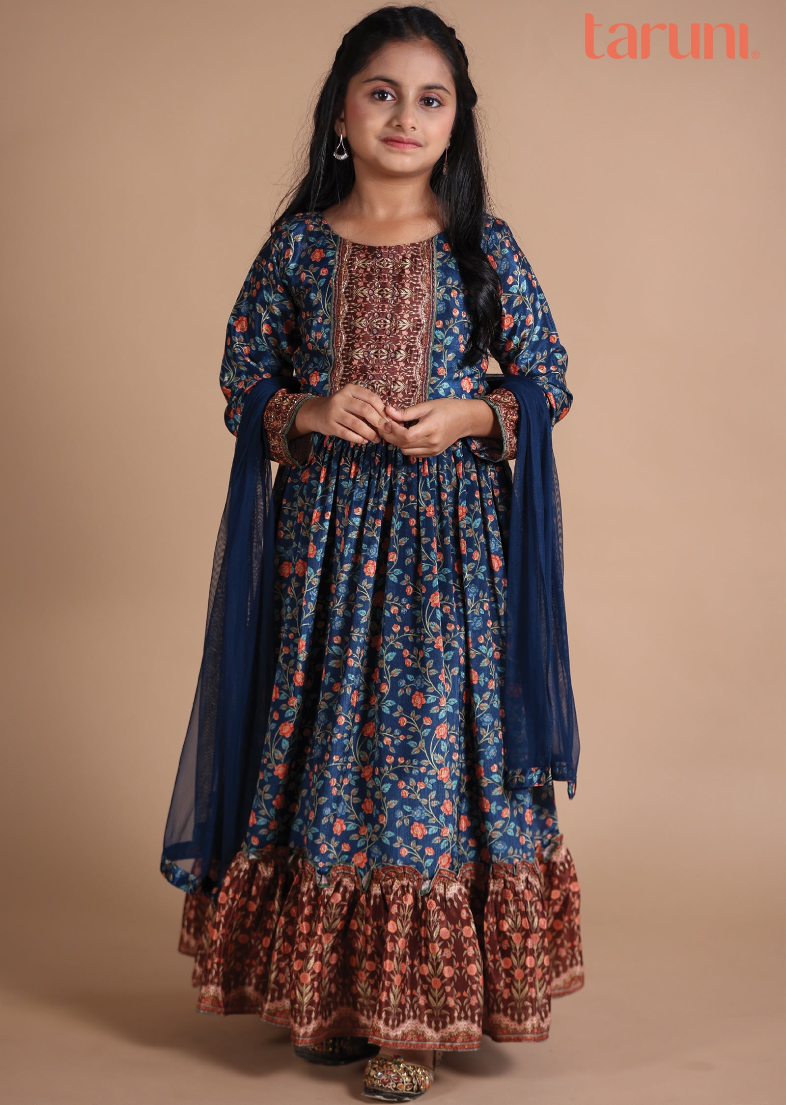 Teal Blue Chinnon Kids Anarkali