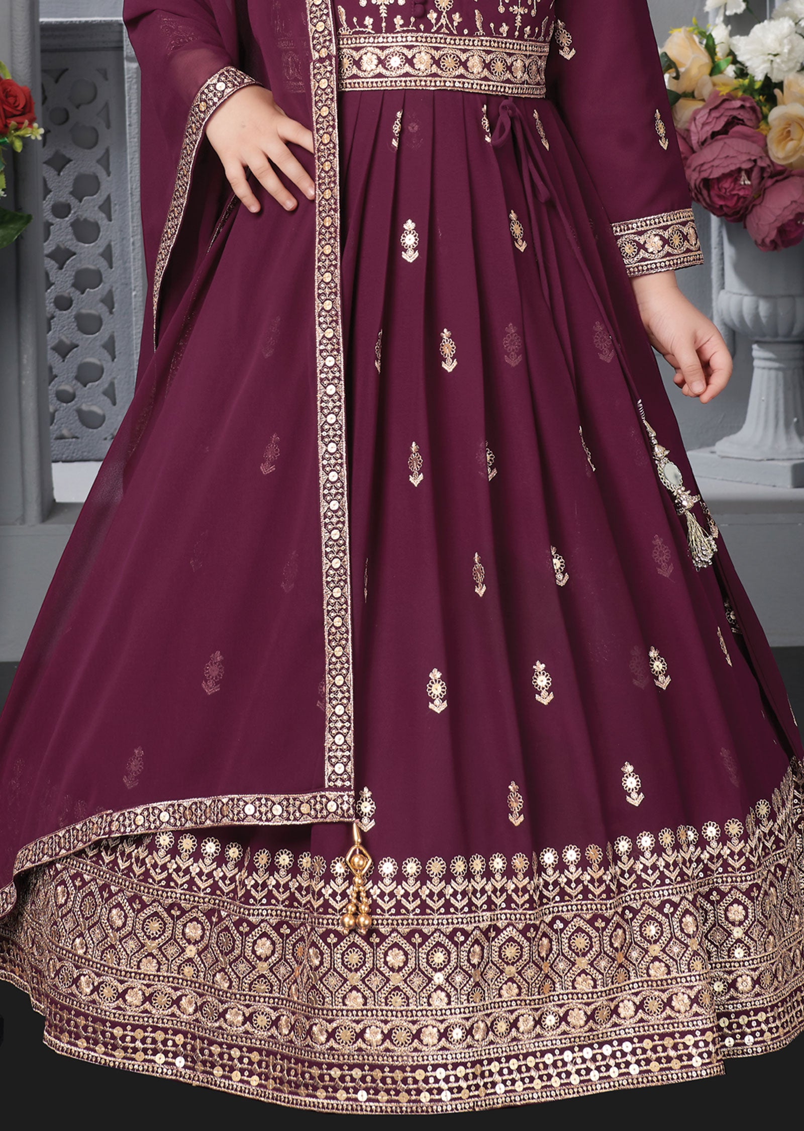 Wine Silk Kids Anarkali