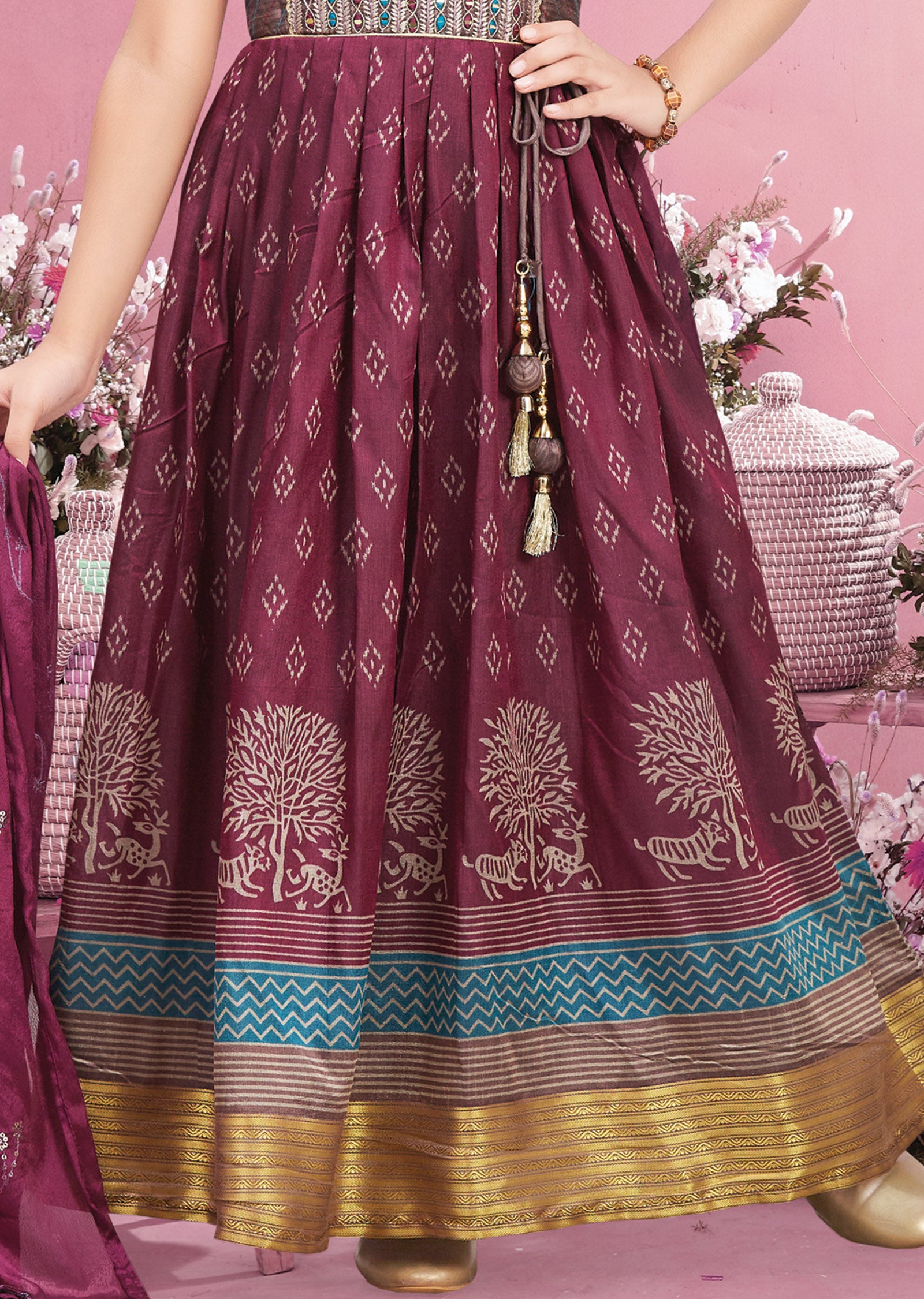 Wine Silk Kids Anarkali