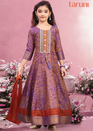 Purple Silk Kids Anarkali