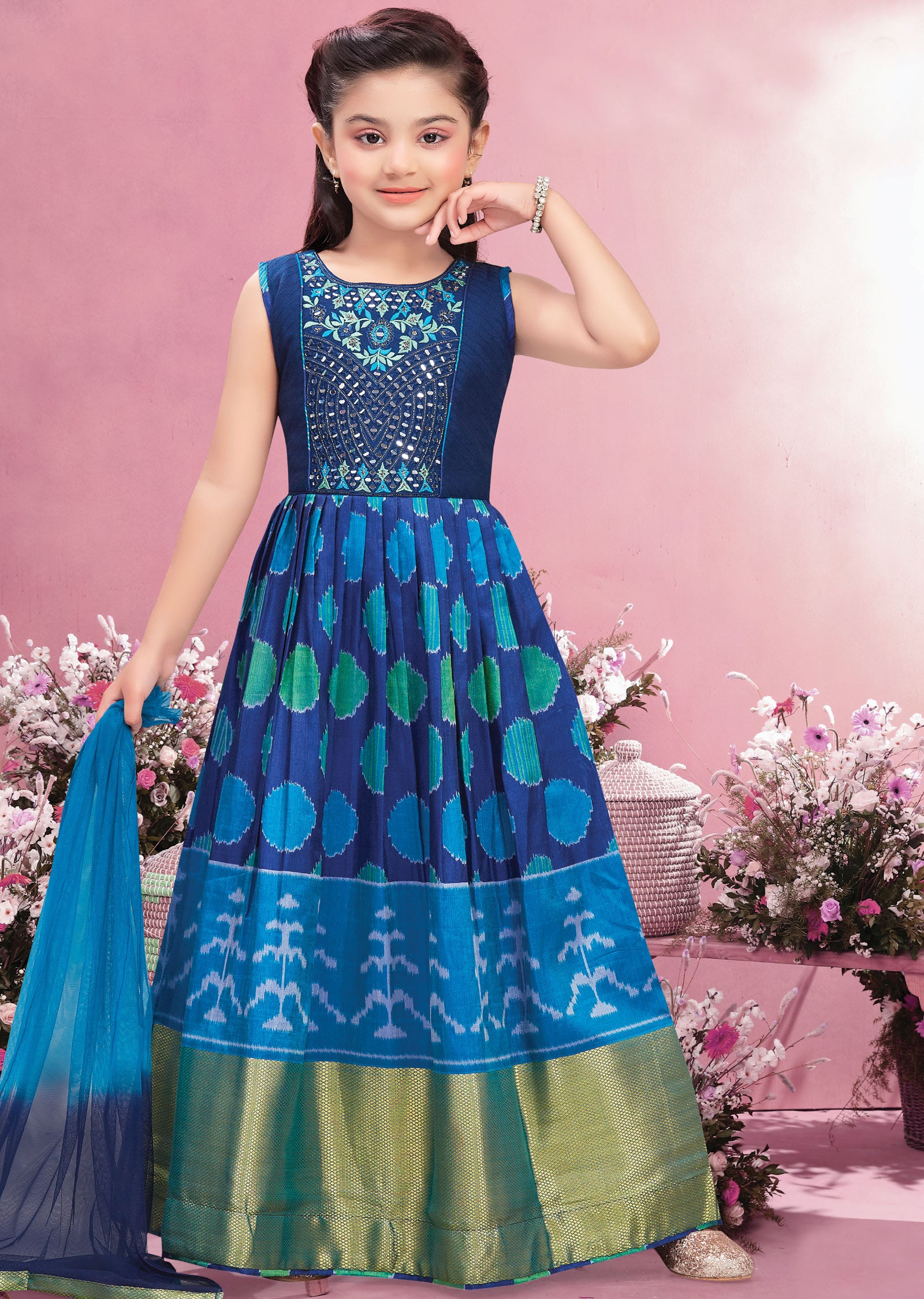 Blue Silk Kids Anarkali