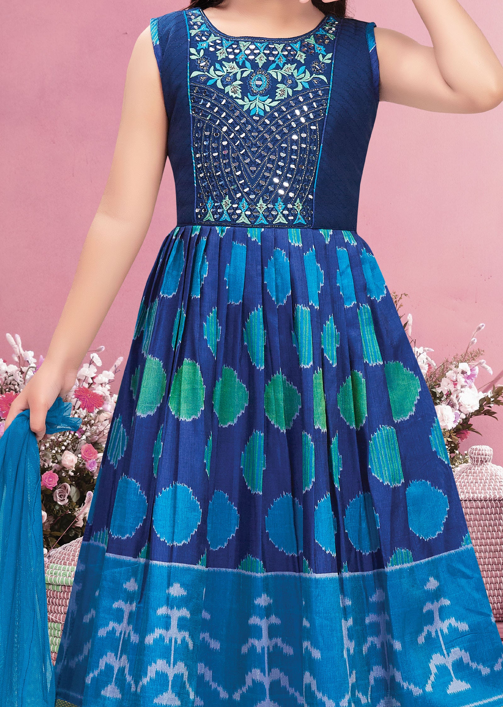 Blue Silk Kids Anarkali