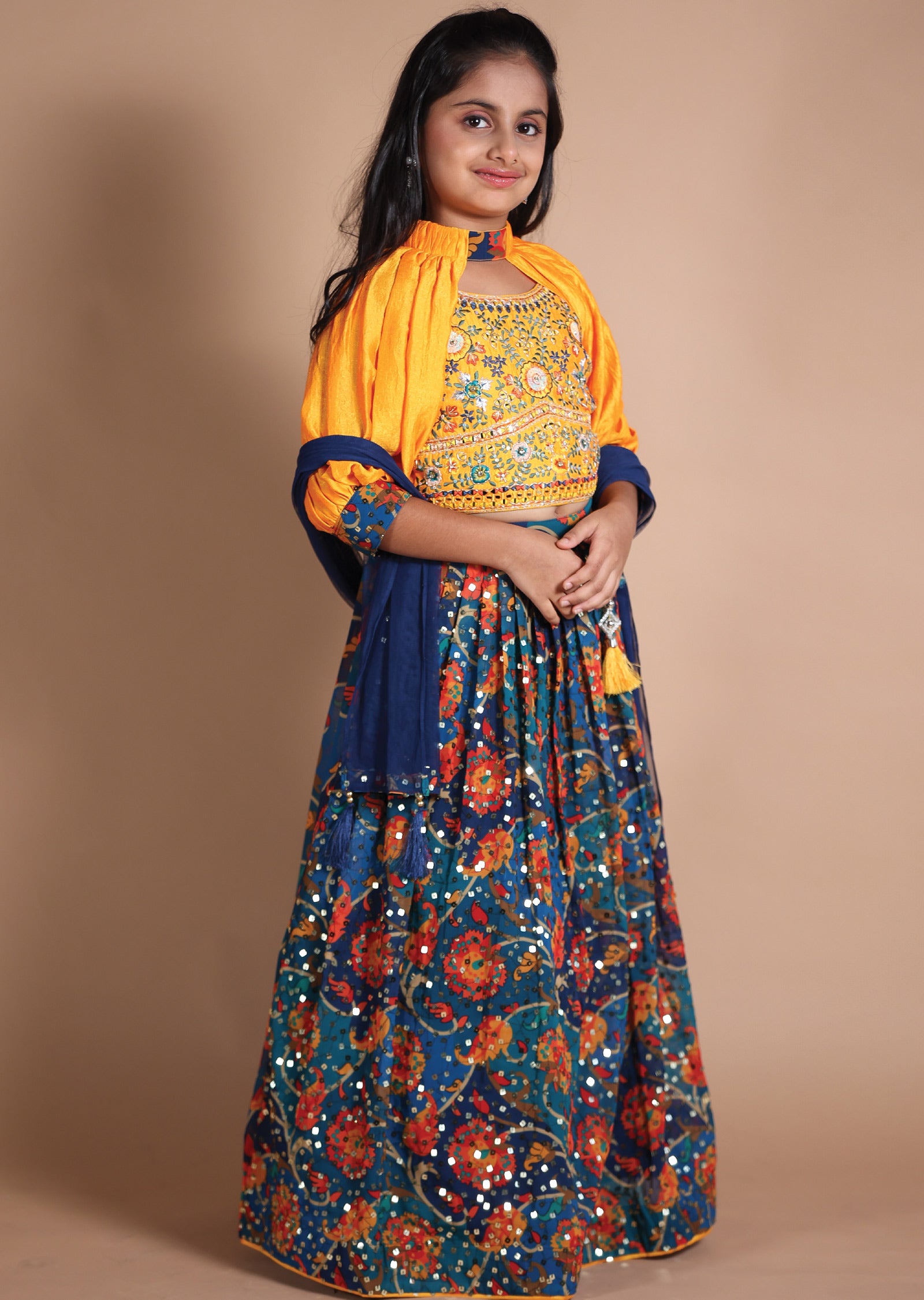 Mustard Silk/Georgette Kids lehenga