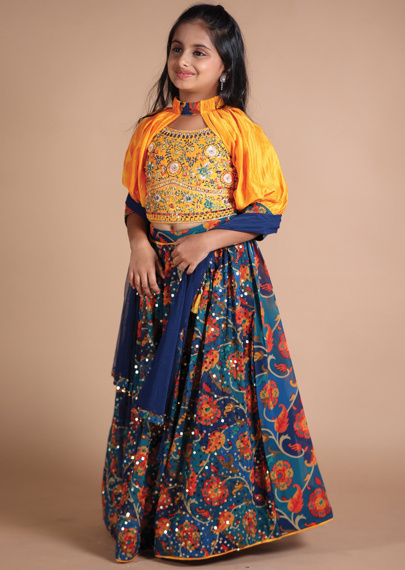 Mustard Silk/Georgette Kids lehenga