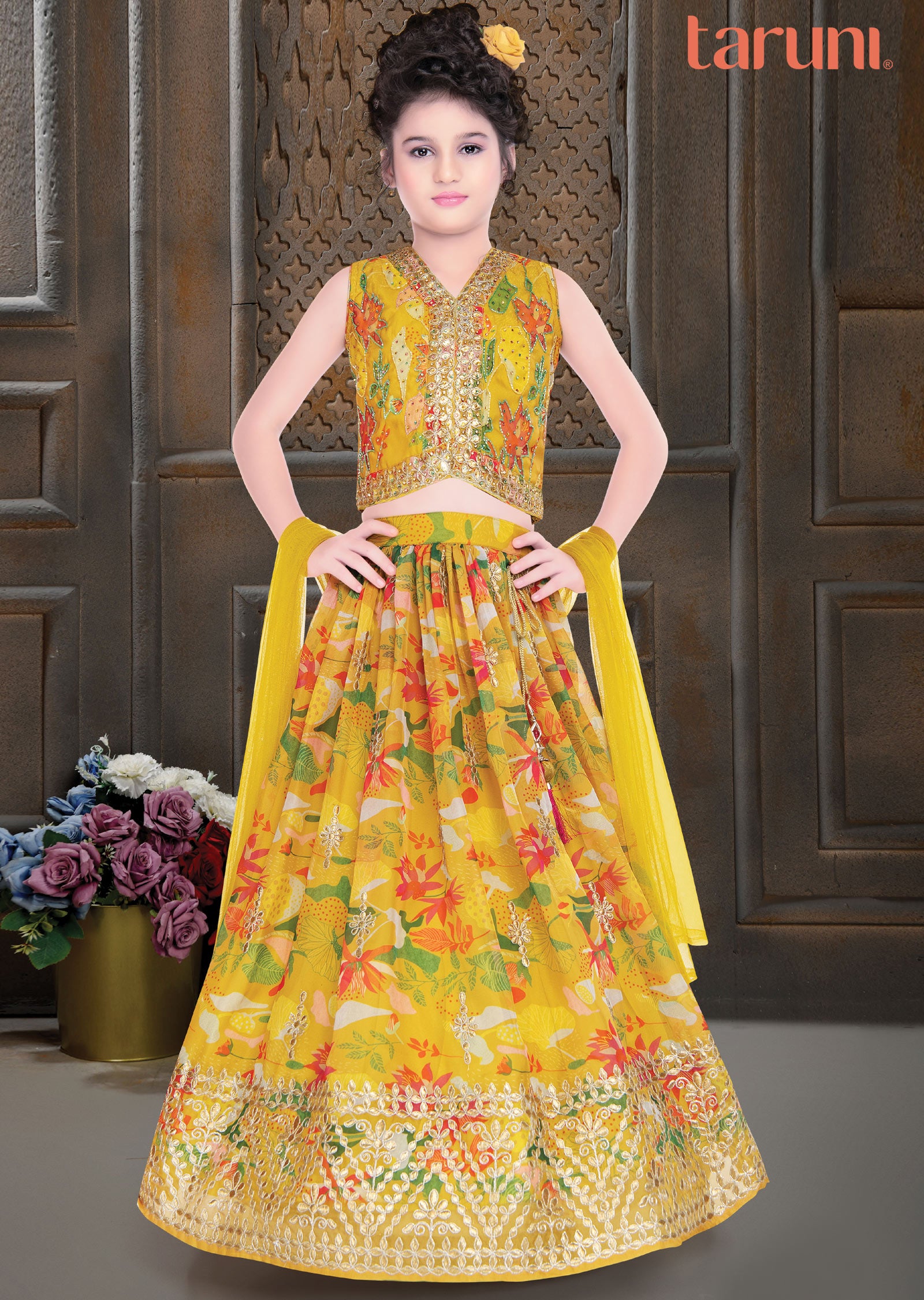 Yellow Organza Kids Lehengas