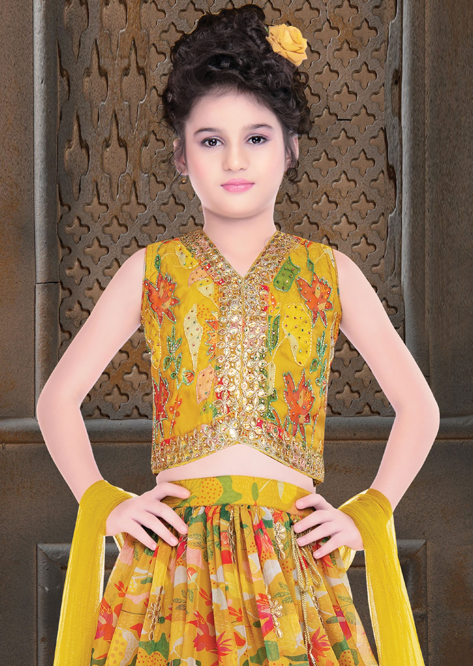 Yellow Organza Kids Lehengas