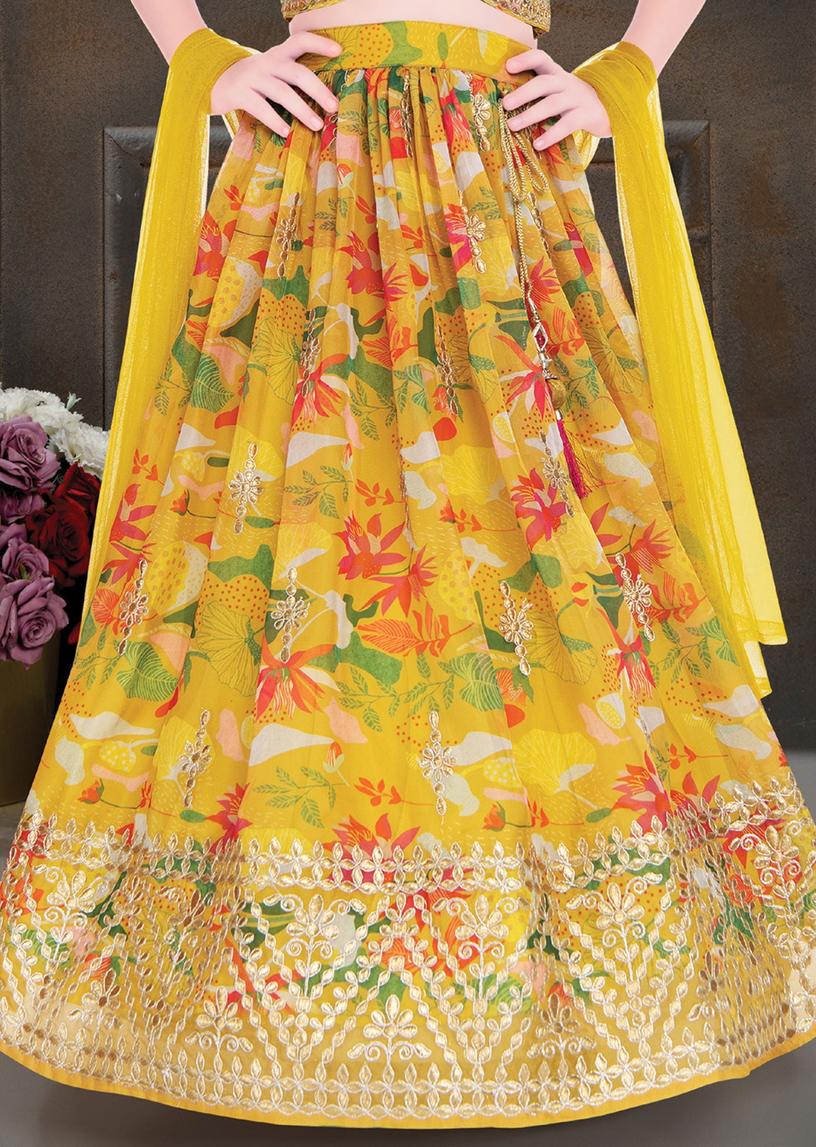 Yellow Organza Kids Lehengas