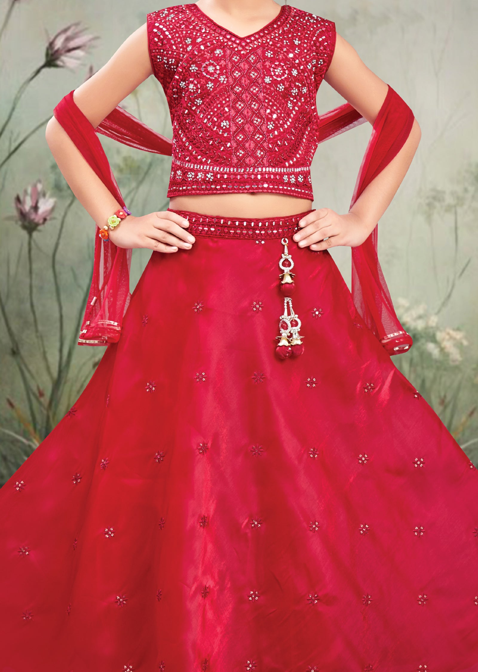 Red Organza Kids Lehengas