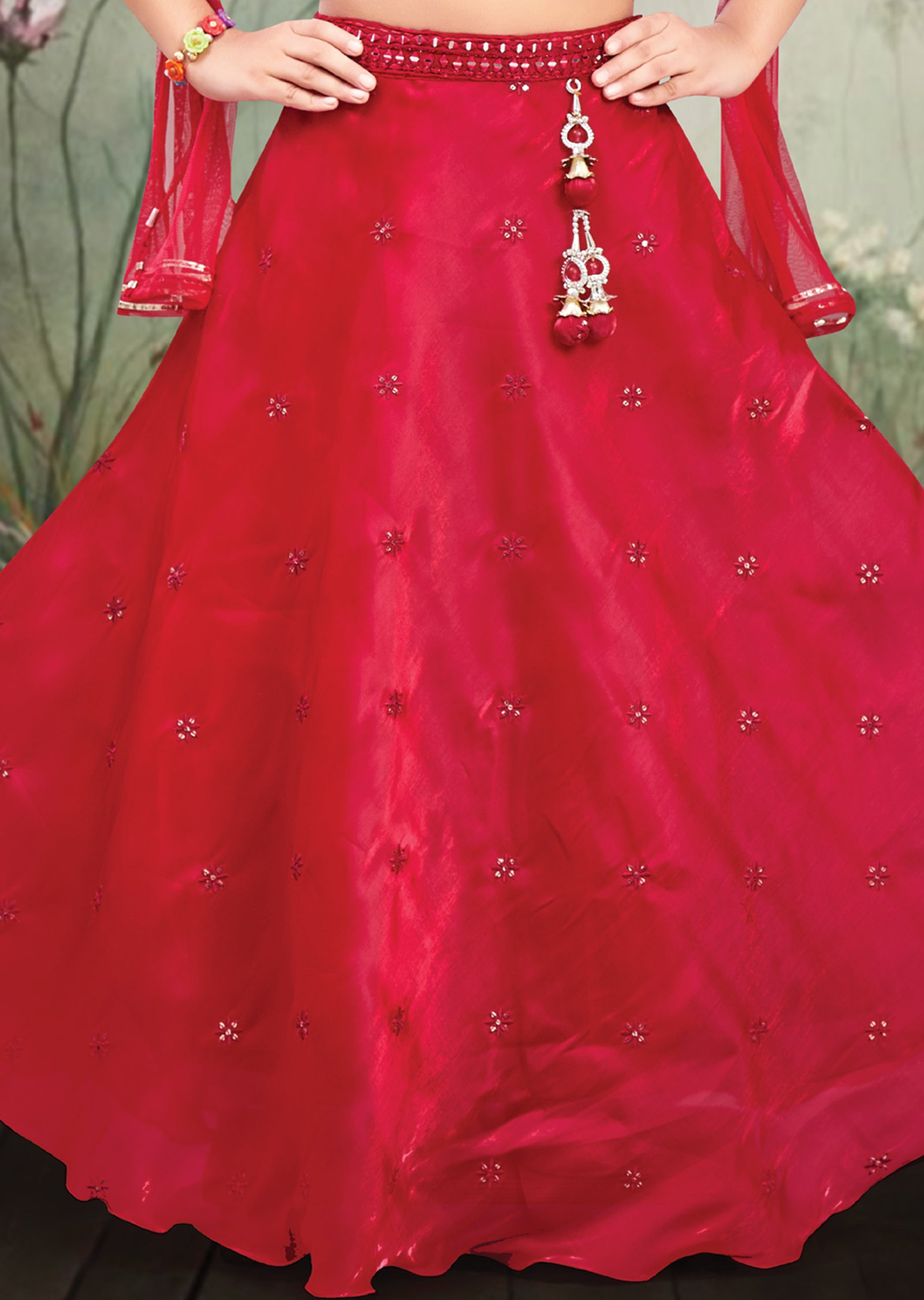 Red Organza Kids Lehengas