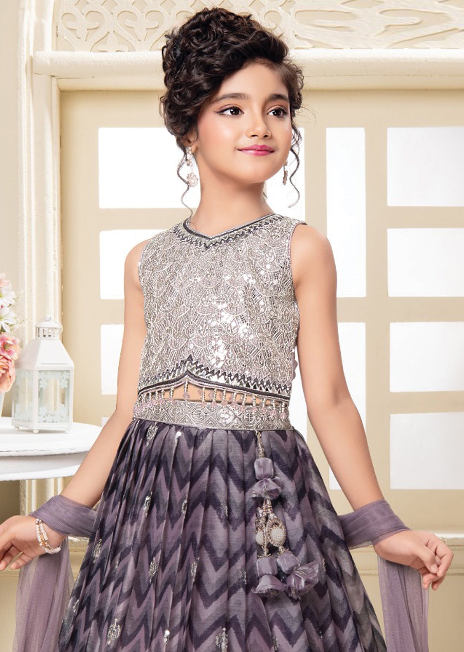 Lavender Tissue Silk Kids Lehengas