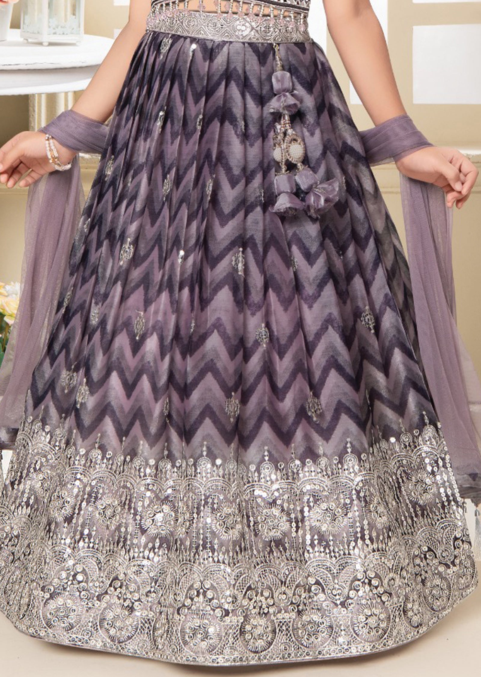 Lavender Tissue Silk Kids Lehengas