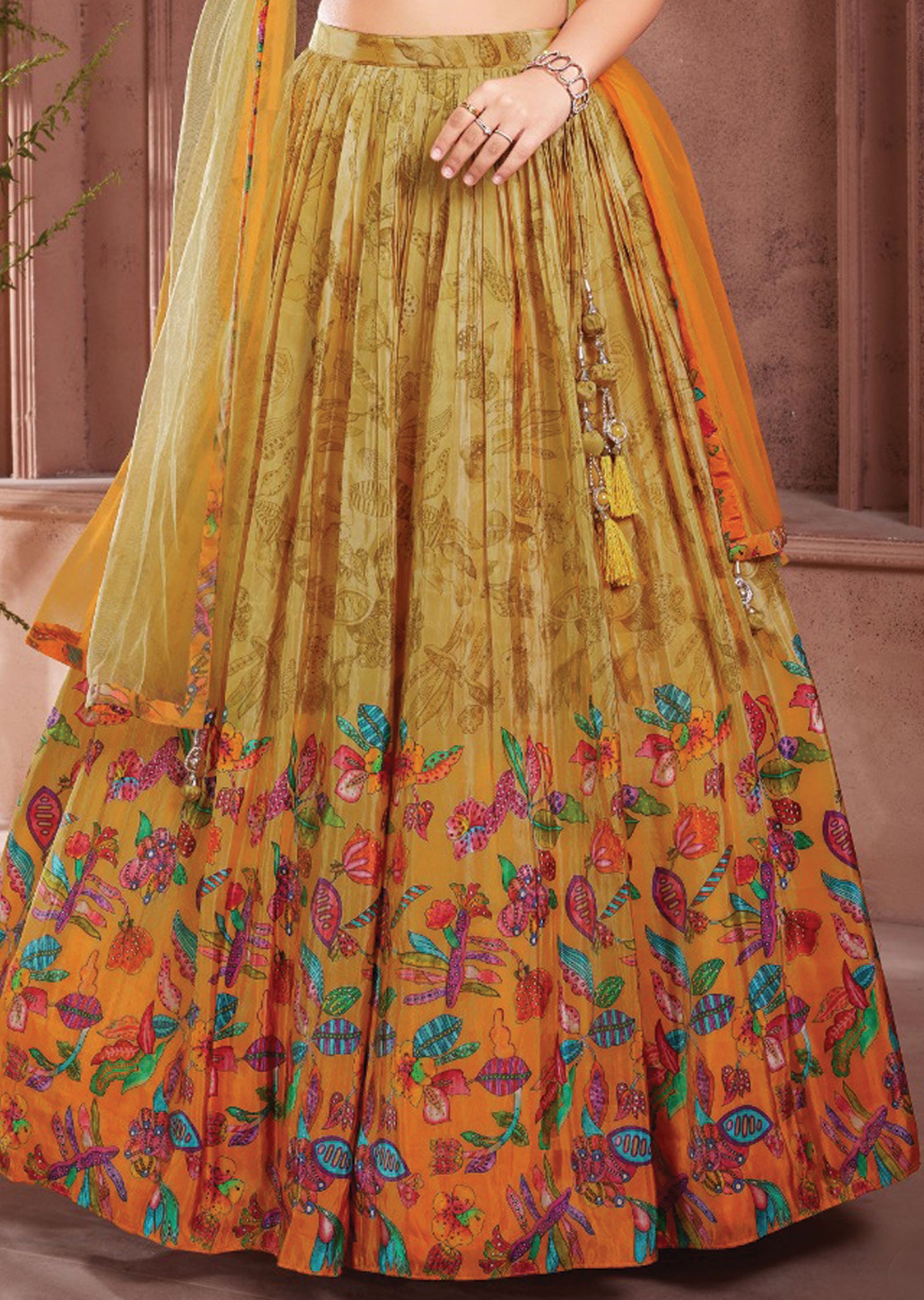 Mustard Tissue Silk Kids Lehenga