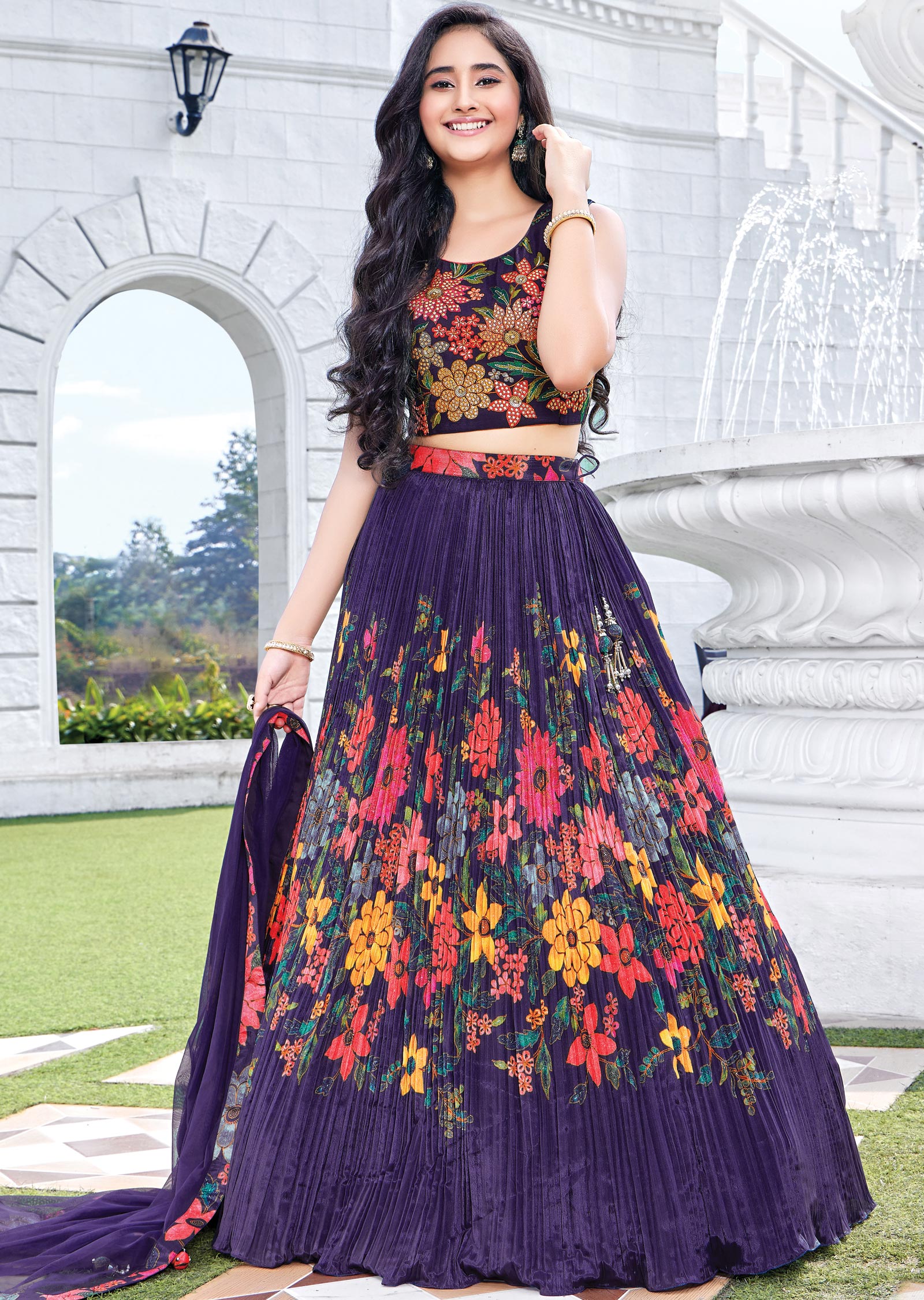 Purple Chinnon Kids Lehenga