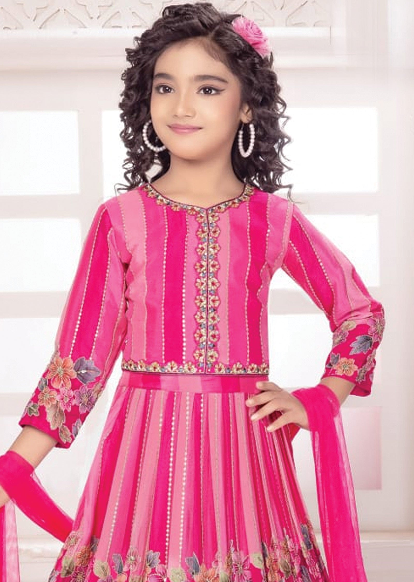 Pink Chinnon Kids Lehenga