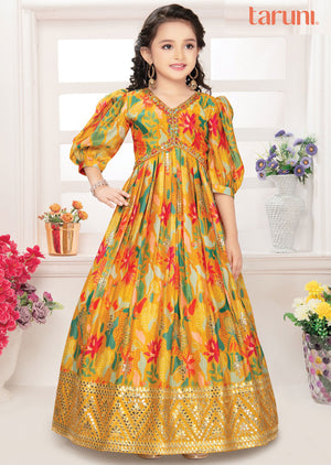 Yellow Chinnon Kids Alia Cut Gown