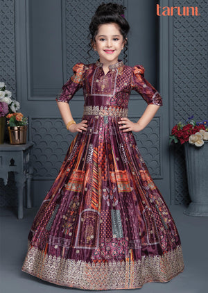 Wine Chinnon Kids Gown