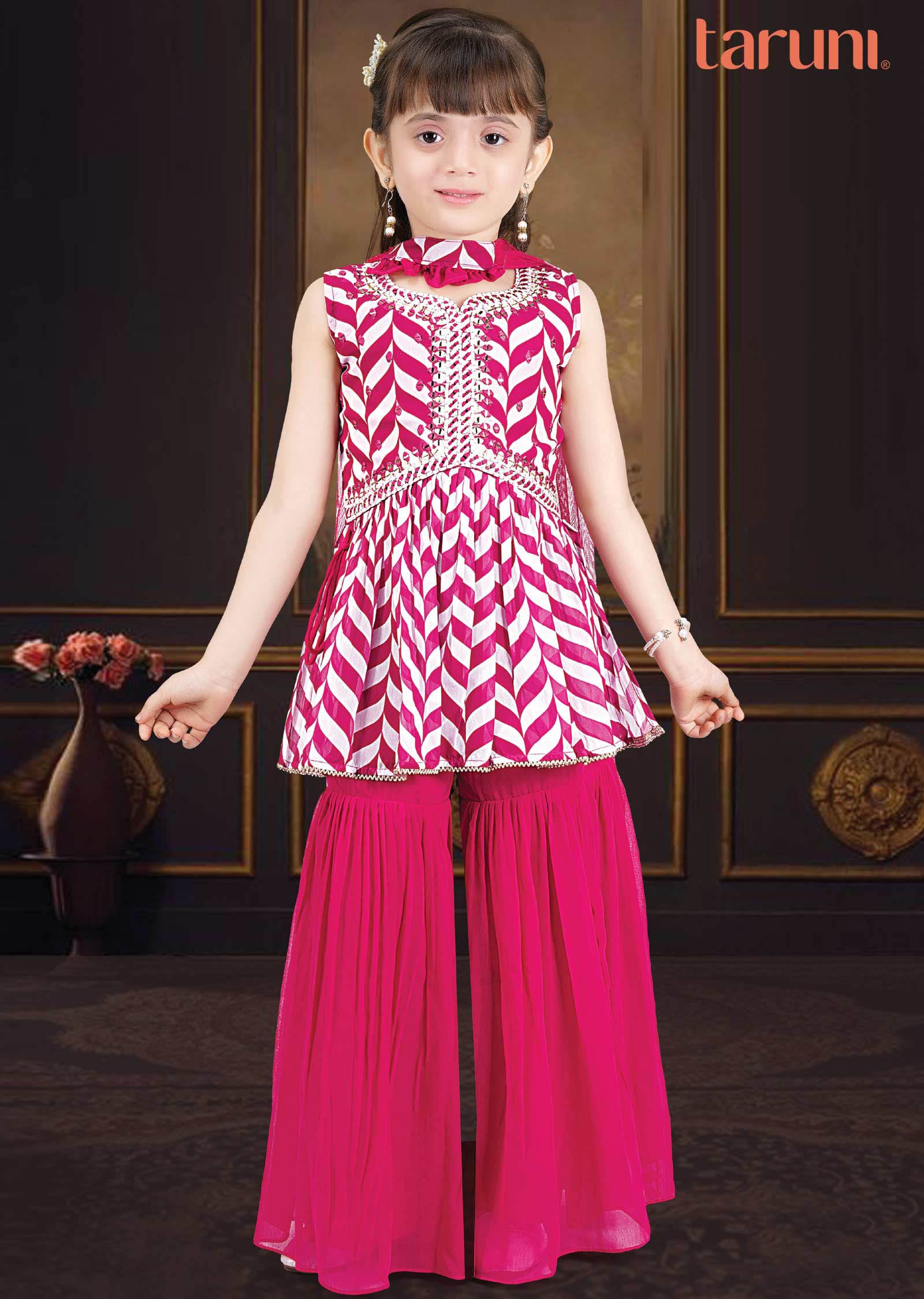 Pink Georgette Alia cut Kids Gharara