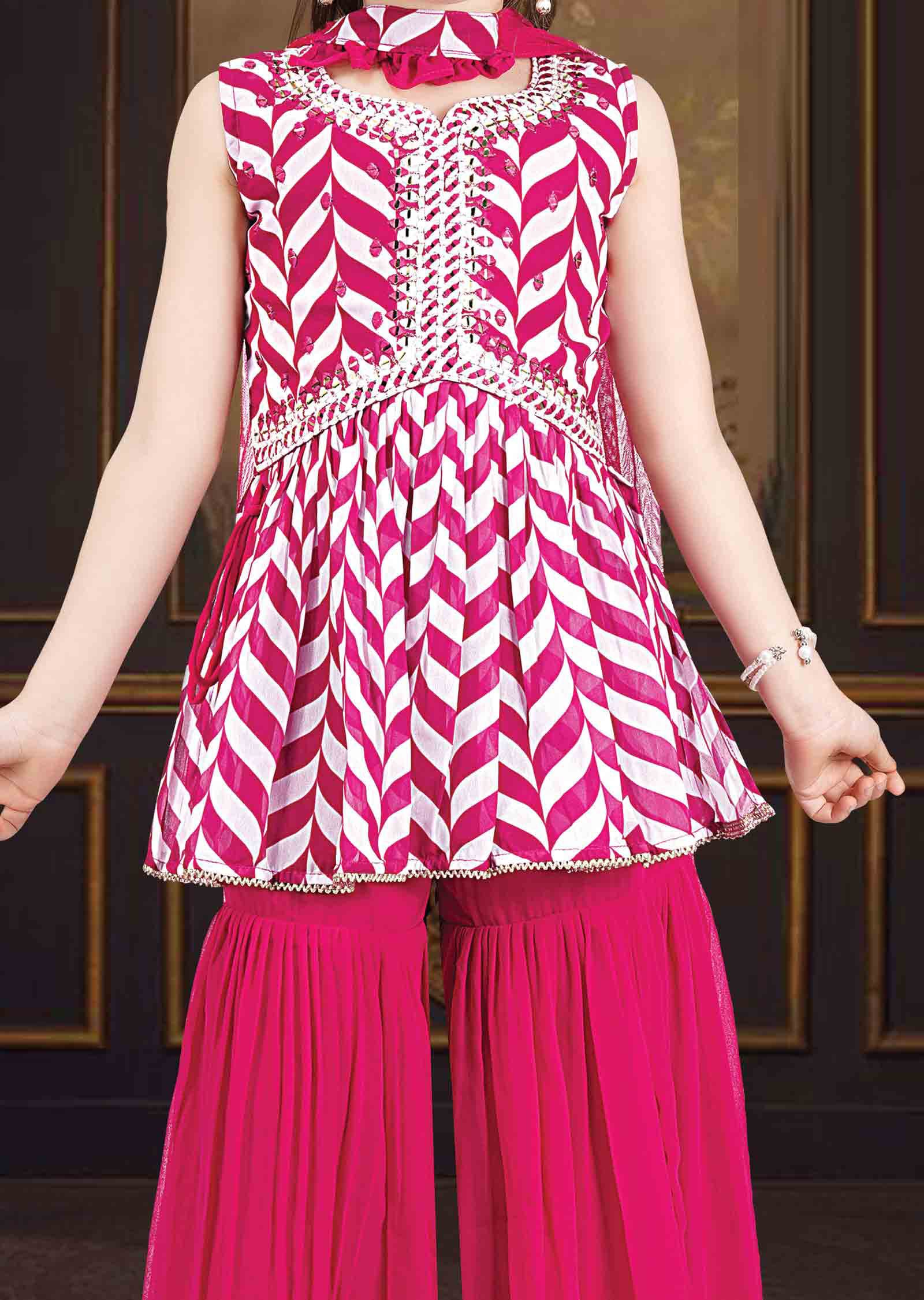 Pink Georgette Alia cut Kids Gharara