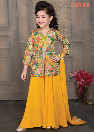 Yellow Chinnon/Georgette Kids Shararas Ghararas