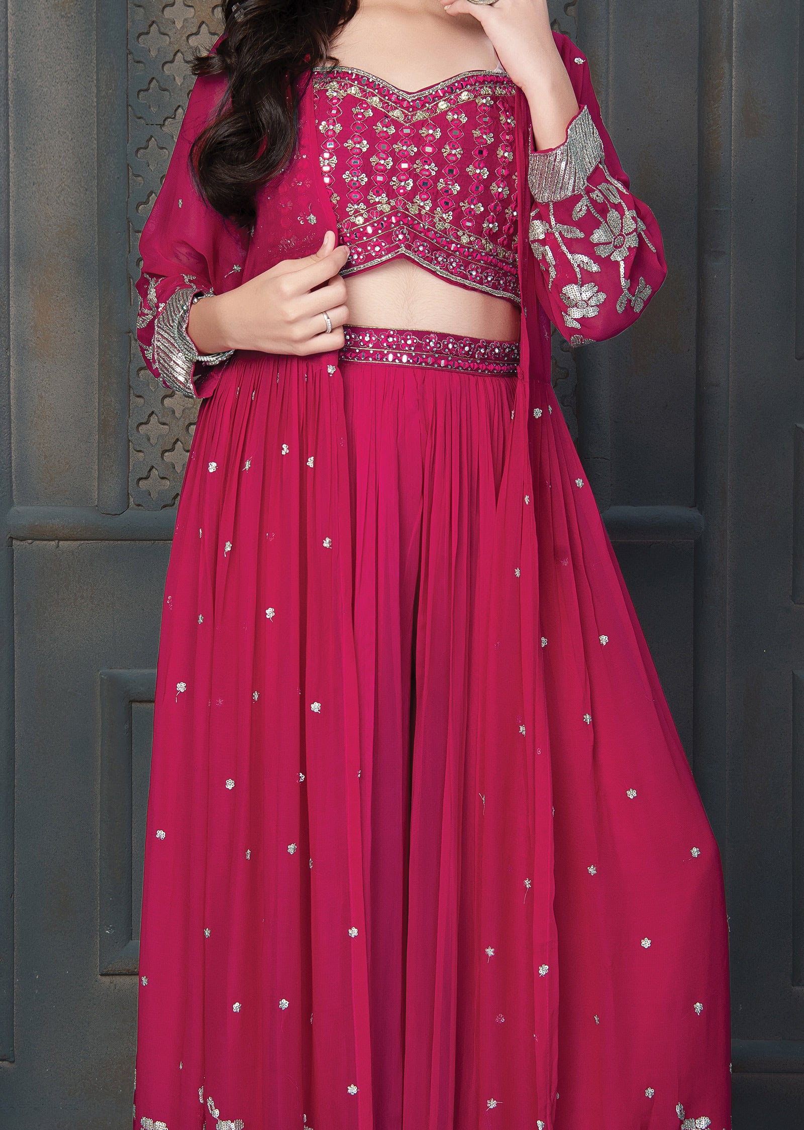 Rani Pink Silk/ Georgette Kids Shararas Ghararas