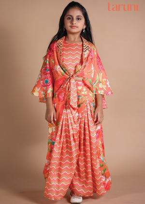 Orange Silk Kids Shararas Ghararas