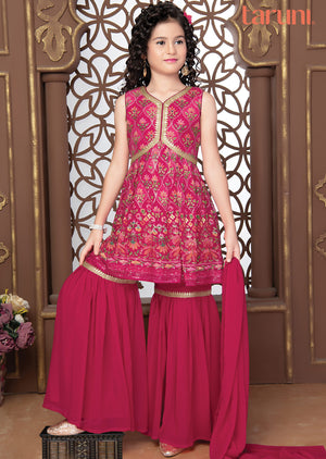 Rani Pink Georgette Kids Shararas Ghararas