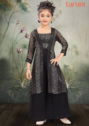 Black Georgette Kids Shararas Ghararas