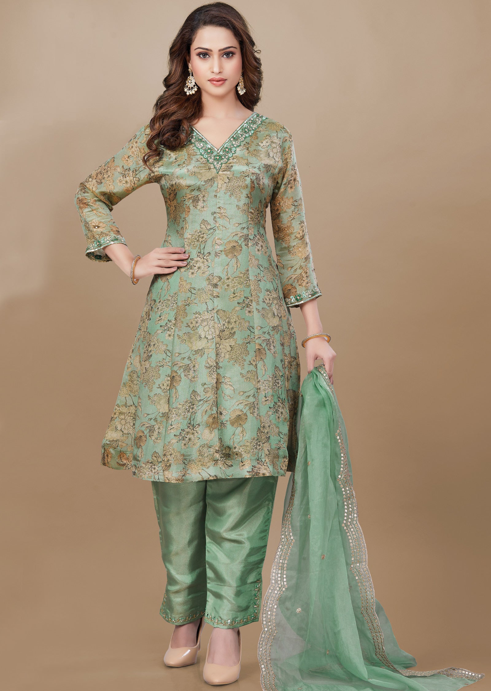 Light Green Tissue Silk Anarkali