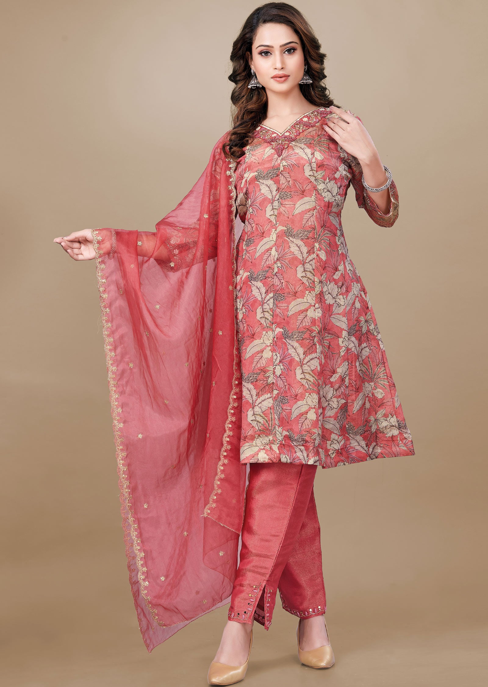 Dark Pink Tissue Silk Anarkali