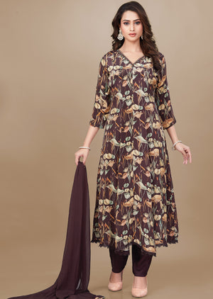 Wine Crepe Anarkali