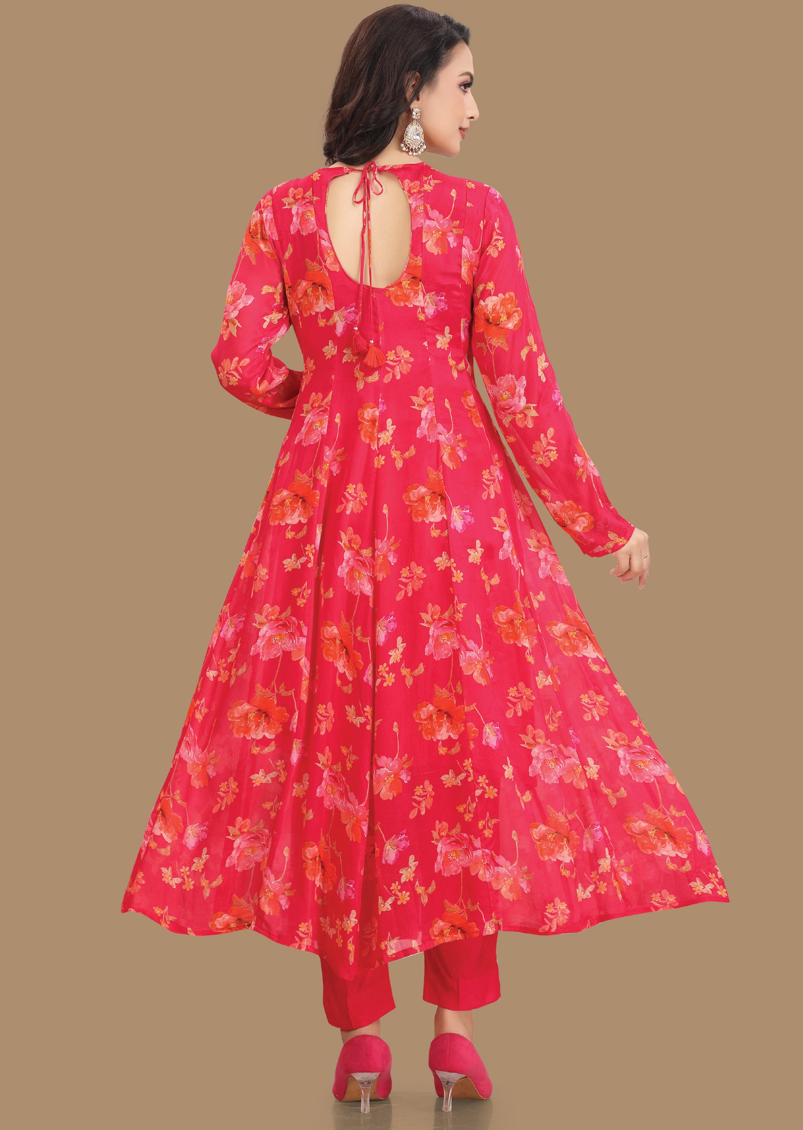 Rani Pink Chinnon Anarkali