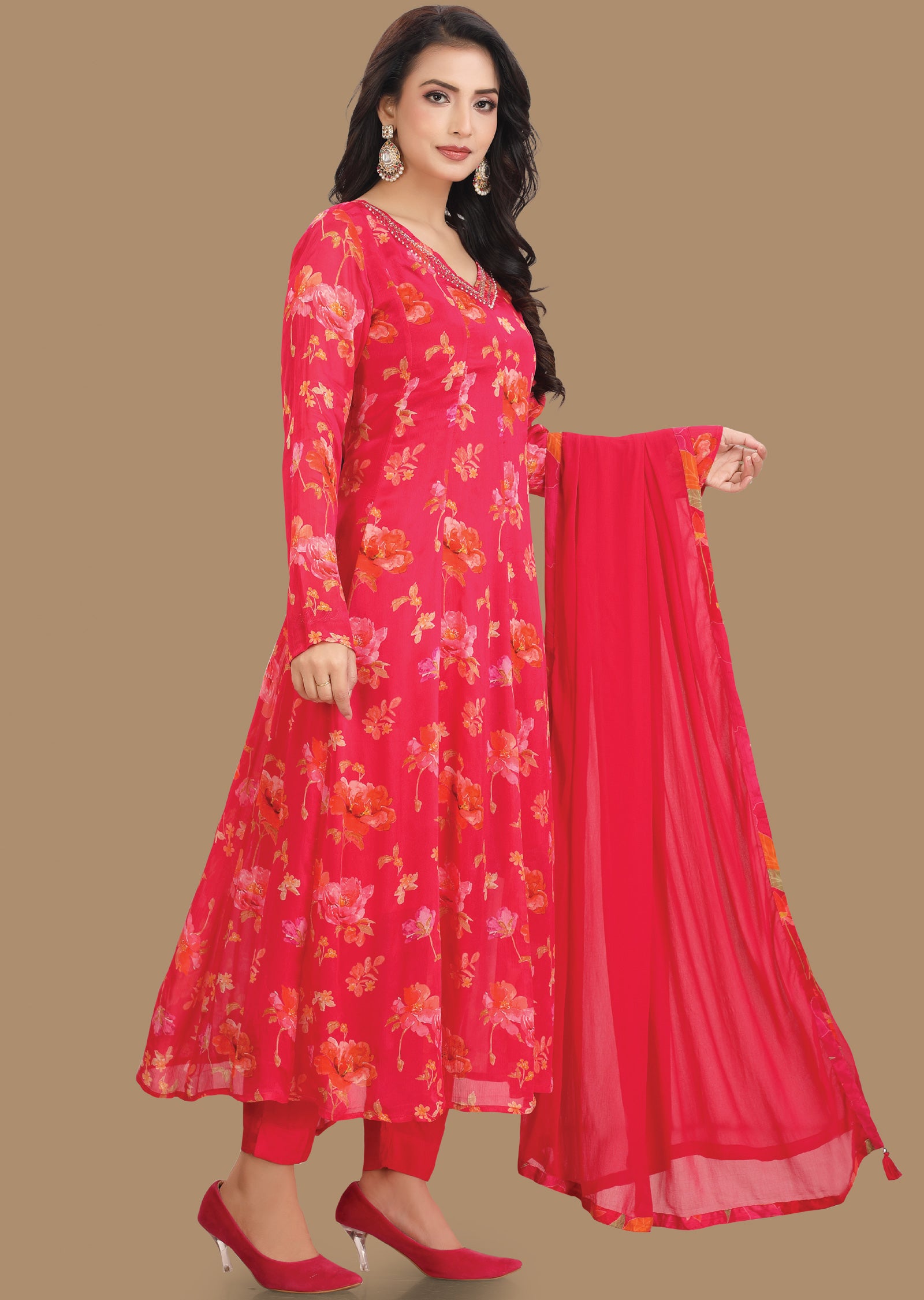 Rani Pink Chinnon Anarkali