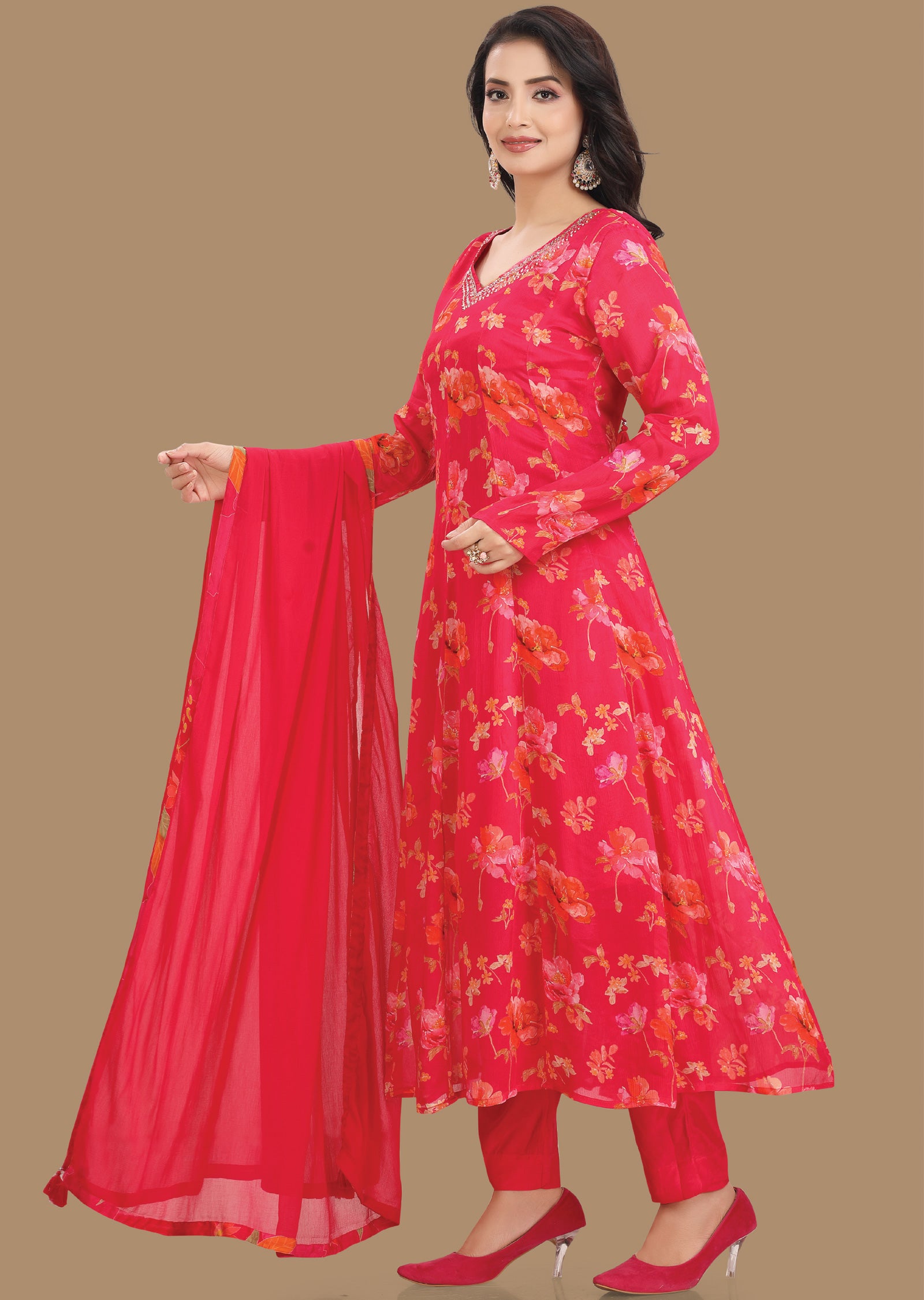 Rani Pink Chinnon Anarkali