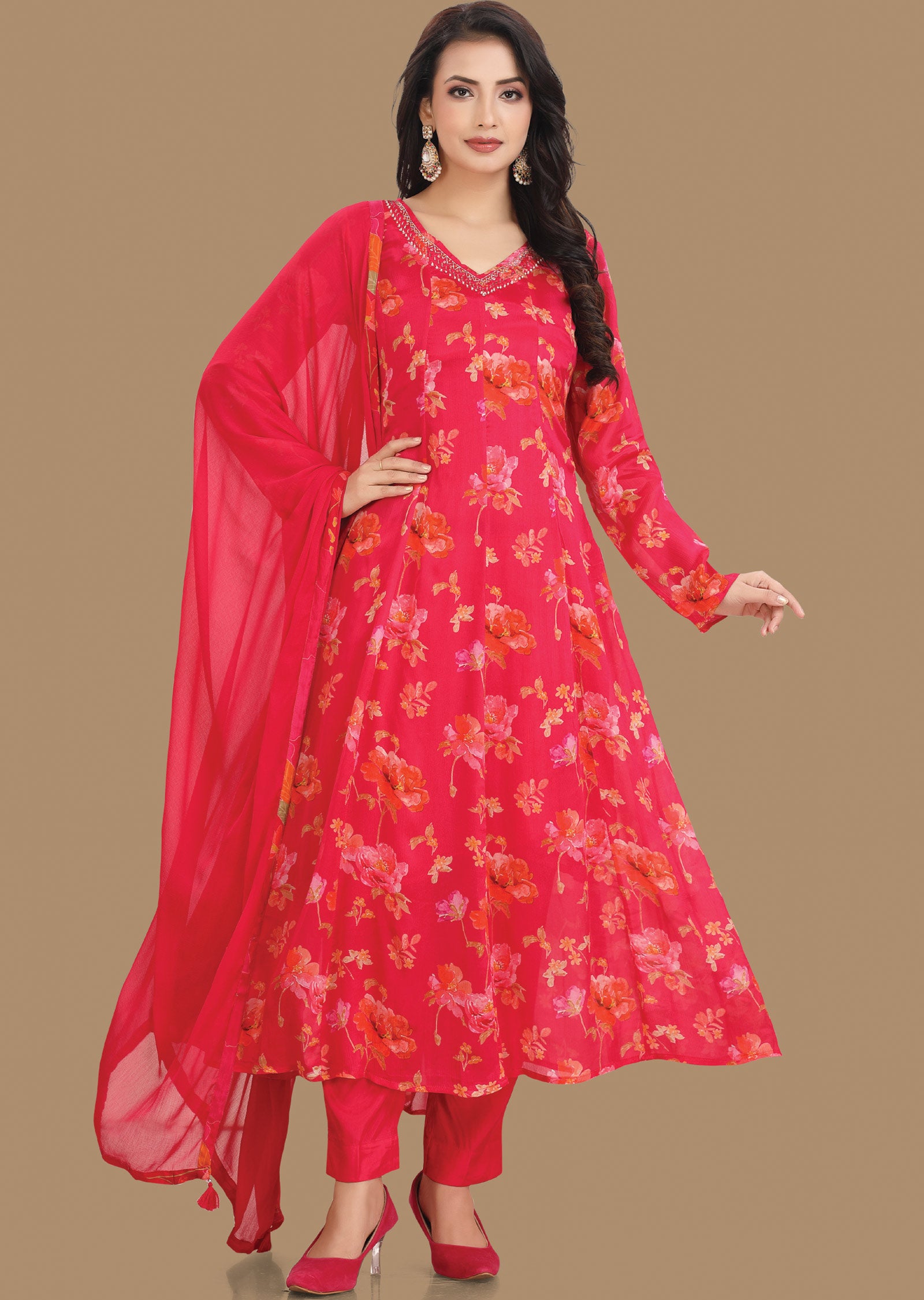 Rani Pink Chinnon Anarkali