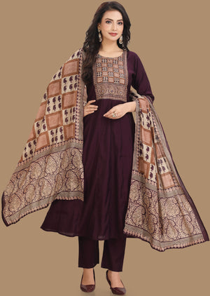 Wine Russian Silk Anarkali