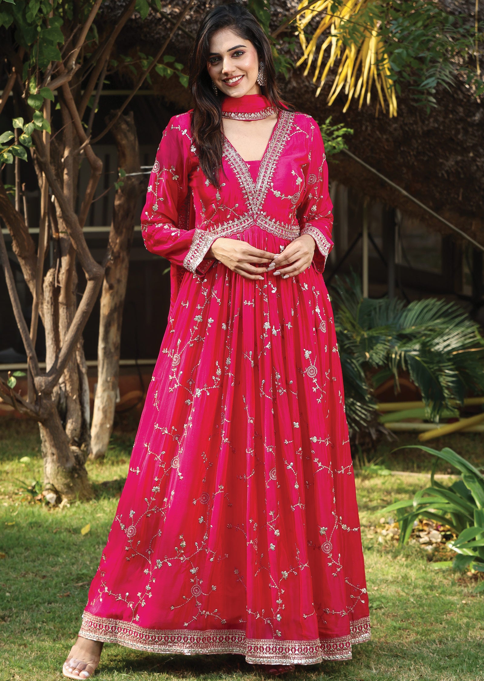 Rani Pink Chinnon Anarkali